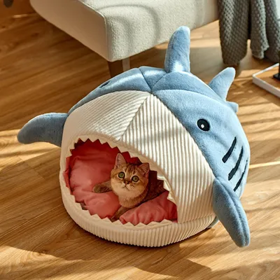 Zoomtopia Casa para gatos con forma de tiburón y cojín grueso