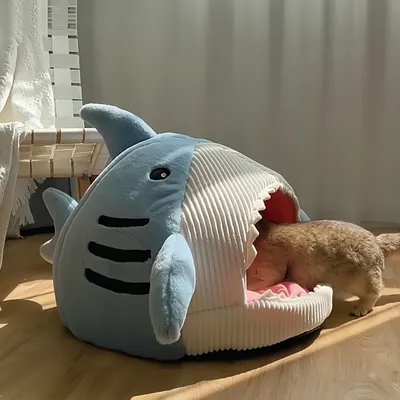 Zoomtopia Casa para gatos con forma de tiburón y cojín grueso