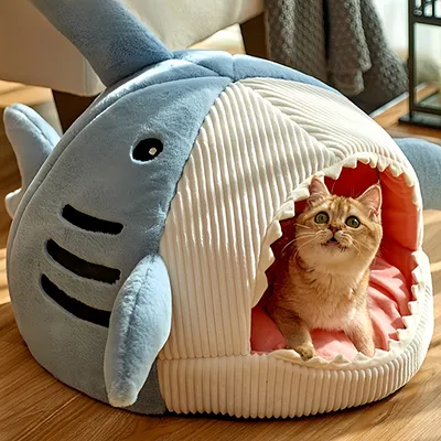 Zoomtopia Casa para gatos con forma de tiburón y cojín grueso