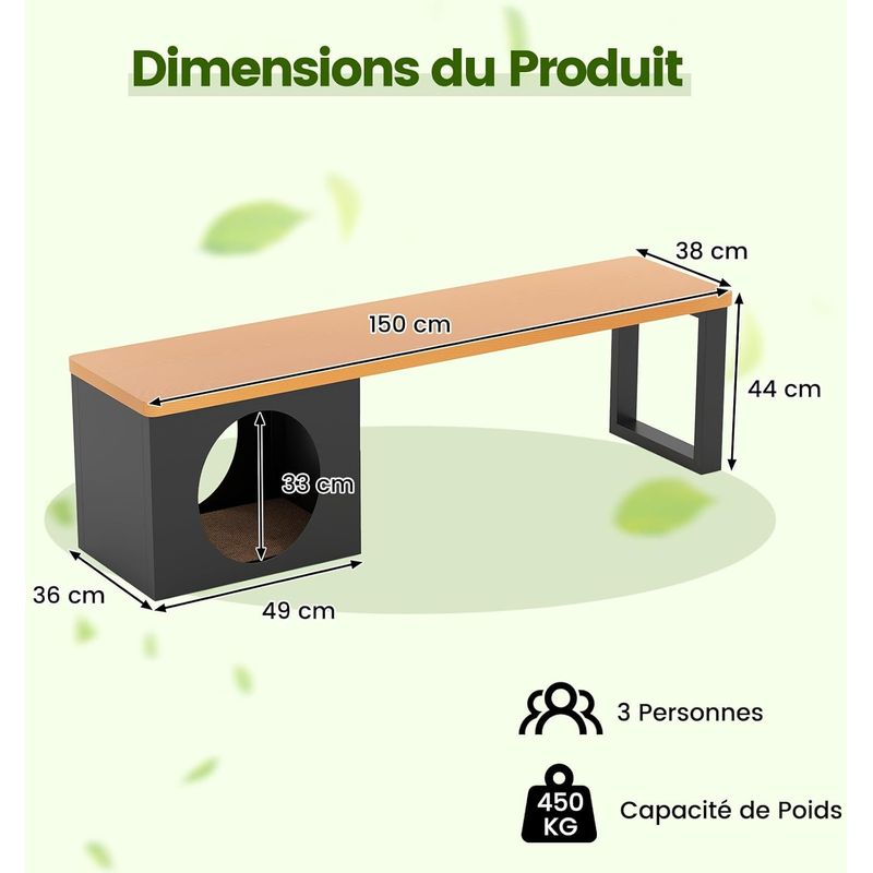 GIANTEX Banc de Jardin Extérieur 3 Personnes avec Grotte Chat