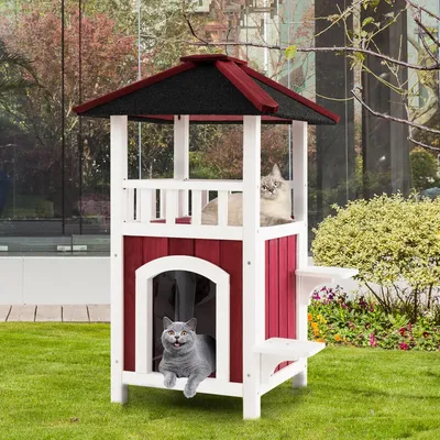 GIANTEX Niche en Bois à 2 étages pour Chat d'Extérieur