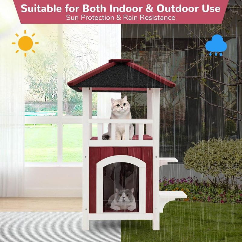 GIANTEX Niche en Bois à 2 étages pour Chat d'Extérieur