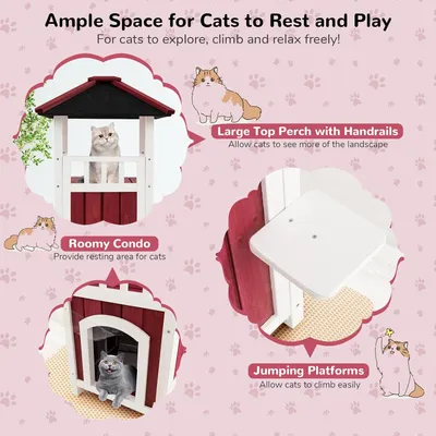 GIANTEX Niche en Bois à 2 étages pour Chat d'Extérieur