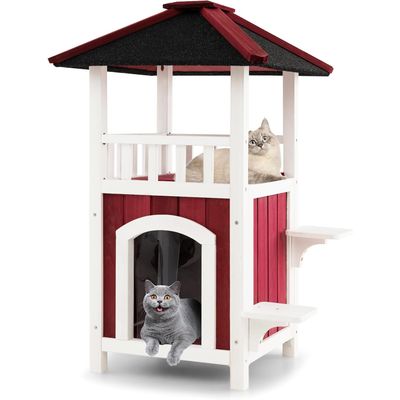 GIANTEX Niche en Bois à 2 étages pour Chat d'Extérieur