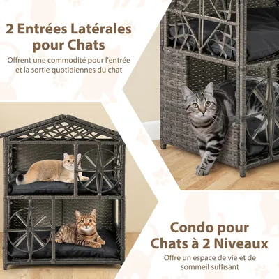 GIANTEX Niche pour Chat Exterieur en Rotin d'Extérieur