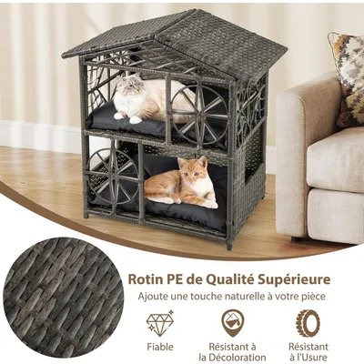 GIANTEX Niche pour Chat Exterieur en Rotin d'Extérieur