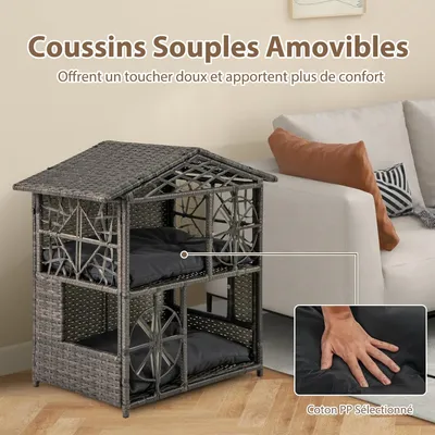 GIANTEX Niche pour Chat Exterieur en Rotin d'Extérieur