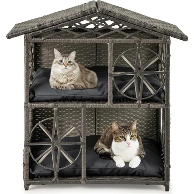 GIANTEX Niche pour Chat Exterieur en Rotin d'Extérieur