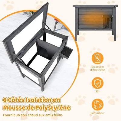 GIANTEX Niche pour Chat Exterieur en Bois avec Toit en Asphalte