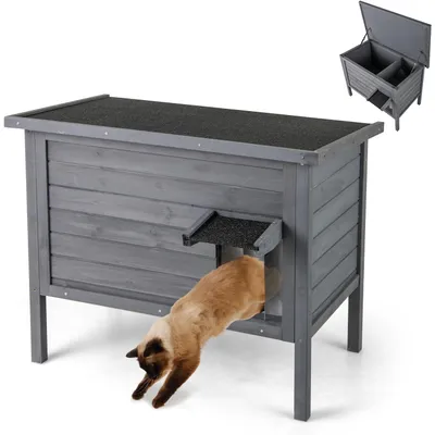 GIANTEX Niche pour Chat Exterieur en Bois avec Toit en Asphalte GIANTEX Niche pour Chat Exterieur en Bois avec Toit en Asphalte