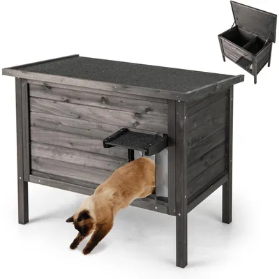 GIANTEX Niche pour Chat Exterieur en Bois avec Toit en Asphalte