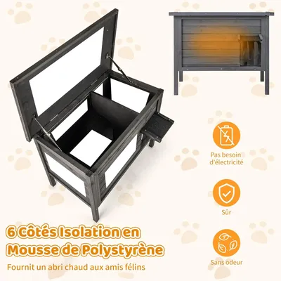 GIANTEX Niche pour Chat Exterieur en Bois avec Toit en Asphalte