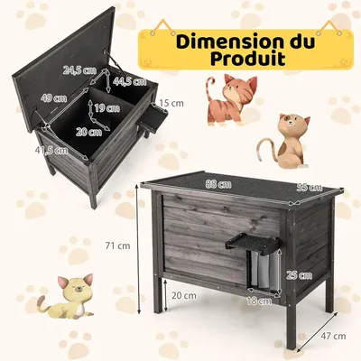 GIANTEX Niche pour Chat Exterieur en Bois avec Toit en Asphalte