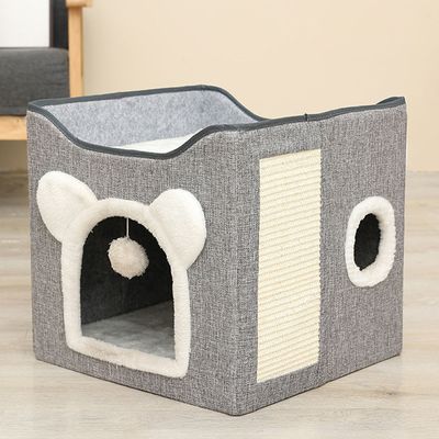 Cache-chat avec griffoir à boule suspendu