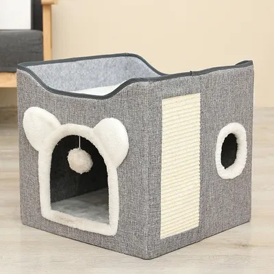 Cache-chat avec griffoir à boule suspendu
