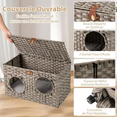 GIANTEX Niche Chat Pliable en Rotin avec Coussin Doux