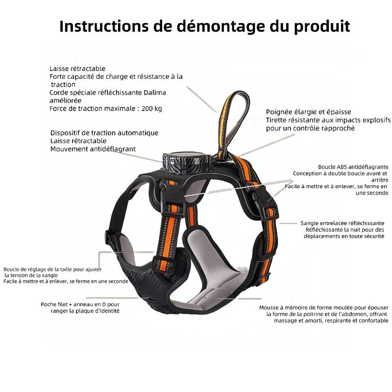 Zoomtopia Harnais de traction rétractable pour chien
