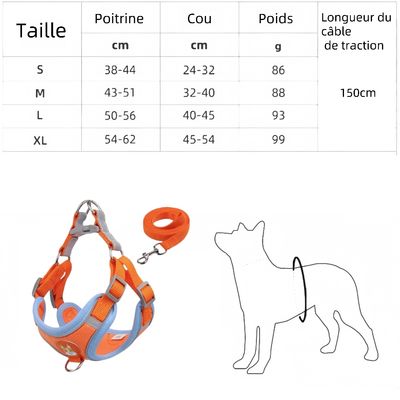 Zoomtopia Harnais pour chien réglable en maille respirante orange