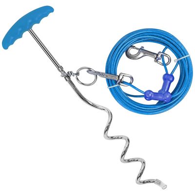 Longe chien solide 6m - Avec piquet terrestre - Bleu-vert