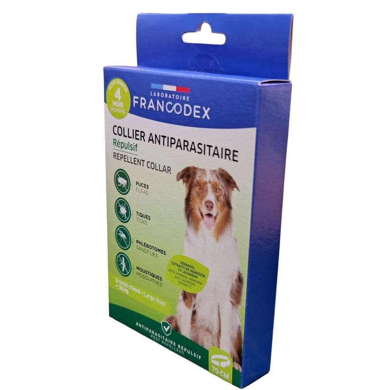 Francodex - Collier Antiparasitaire Répulsif 70 cm Pour Chiens de plus de 2