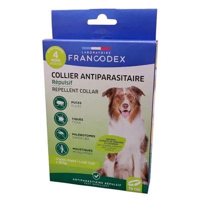 Francodex - Collier Antiparasitaire Répulsif 70 cm Pour Chiens de plus de 2 Francodex - Collier Antiparasitaire Répulsif 70 cm Pour Chiens de plus de 2