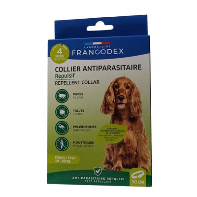 Collier Antiparasitaire Répulsif 50 cm Pour Chiens de 10 kg à 20 kg