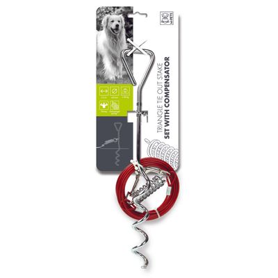 MPETS Kit Piquet Triangle + Cable et Ressort 3,5 m / 4,8 mm Rouge- 50kg