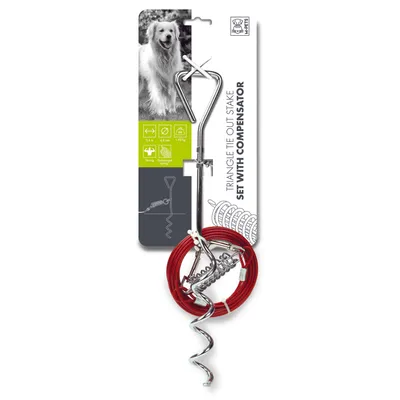 MPETS Kit Piquet Triangle + Cable et Ressort 3,5 m / 4,8 mm Rouge- 50kg