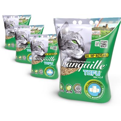 Tranquille Litière Tofu Recyclé pour Chat 1 lot de 4x 4L