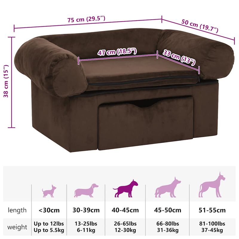 vidaXL canapé pour chien Peluche