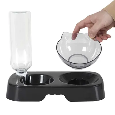 Gamelle et distributeur d'eau pour chat et chien - Noir