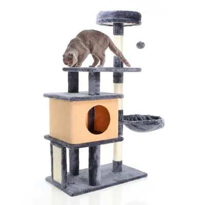 Fudajo Arbre à chat gris foncé Hauteur 112 cm – Avec niche, hamac et platef