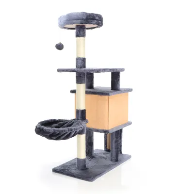 Fudajo Arbre à chat gris foncé Hauteur 112 cm – Avec niche, hamac et platef