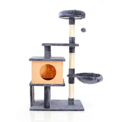 Fudajo Arbre à chat gris foncé Hauteur 112 cm – Avec niche, hamac et platef