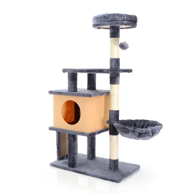 Fudajo Arbre à chat gris foncé Hauteur 112 cm – Avec niche, hamac et platef