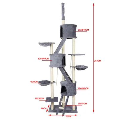 Wiltec Arbre à chat - 233-270 cm de hauteur plafond réglable - design avec