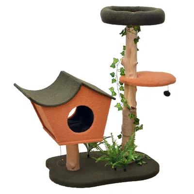 Fudajo Arbre à chat - 114 cm de haut - design végétal avec lierre et fougèr Fudajo Arbre à chat - 114 cm de haut - design végétal avec lierre et fougèr