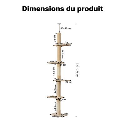 Fudajo Arbre à chat - 230-276 cm de haut - Hauteur de plafond réglable - Me