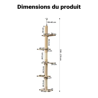 Fudajo Arbre à chat - 230-276 cm de haut - Hauteur de plafond réglable - Me