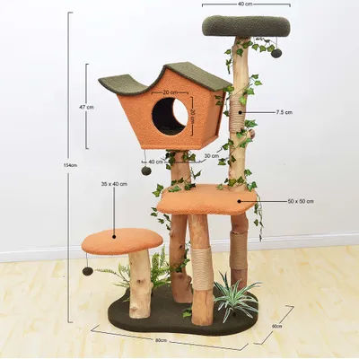 Fudajo Arbre à chat - 154 cm de haut - design végétal avec lierre et fougèr