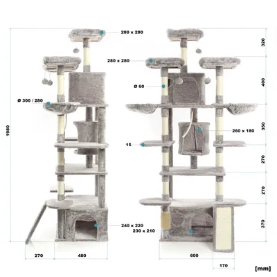 Fudajo Arbre à chat - 198 cm de haut - design ludique - Meuble félin - Coul