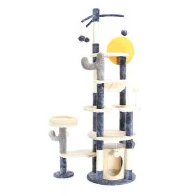 Fudajo Arbre à chat design cactus gris foncé 172 cm, griffoir pour chat ave