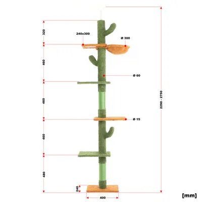 Fudajo Arbre à chat - 229-275 cm de haut - Hauteur de plafond réglable - de