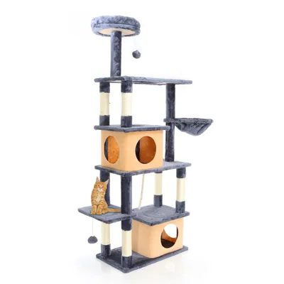 Fudajo Arbre à chat gris foncé 161 cm de haut, arbre à chat avec 2 maisons