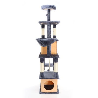 Fudajo Arbre à chat gris foncé 161 cm de haut, arbre à chat avec 2 maisons
