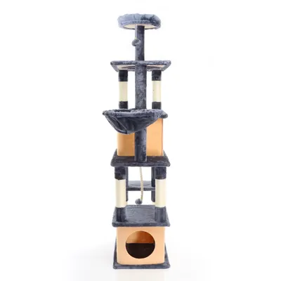 Fudajo Arbre à chat gris foncé 161 cm de haut, arbre à chat avec 2 maisons