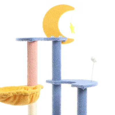 Fudajo Arbre à chat - 132 cm de haut - design ludique avec Lune et Étoiles