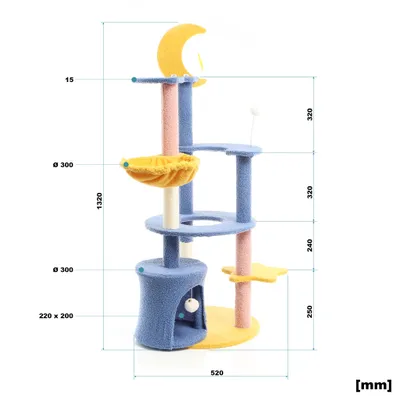 Fudajo Arbre à chat - 132 cm de haut - design ludique avec Lune et Étoiles