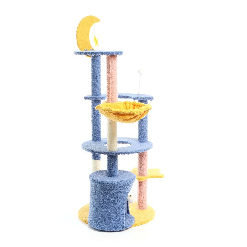 Fudajo Arbre à chat - 132 cm de haut - design ludique avec Lune et Étoiles