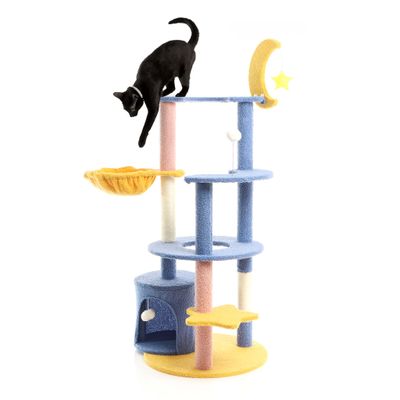 Fudajo Arbre à chat - 132 cm de haut - design ludique avec Lune et Étoiles